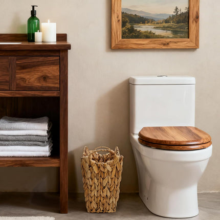 Wicker Waste Basket, Handwoven Trash Can with Built-in Handles, Rattan Bin for Bathroom, Water Hyacinth Garbage Storage Container Bedroom Office Laundry Utility Room.