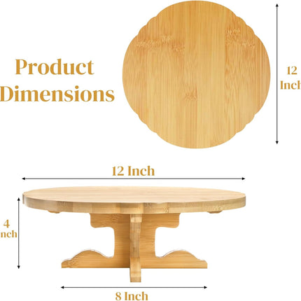 12 Inch Bamboo Cake Stand, One-Tier Wedding Cupcake Holder, Rustic Dessert Riser with Anti-Slip Pads, Pedestal Plate for Birthday, Tea Party, Baby Shower.
