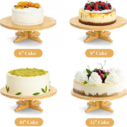 12 Inch Bamboo Cake Stand, One-Tier Wedding Cupcake Holder, Rustic Dessert Riser with Anti-Slip Pads, Pedestal Plate for Birthday, Tea Party, Baby Shower.