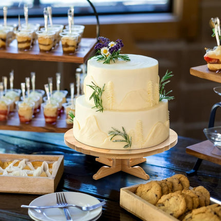 12 Inch Bamboo Cake Stand, One-Tier Wedding Cupcake Holder, Rustic Dessert Riser with Anti-Slip Pads, Pedestal Plate for Birthday, Tea Party, Baby Shower.