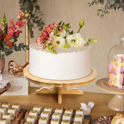 12 Inch Bamboo Cake Stand, One-Tier Wedding Cupcake Holder, Rustic Dessert Riser with Anti-Slip Pads, Pedestal Plate for Birthday, Tea Party, Baby Shower.