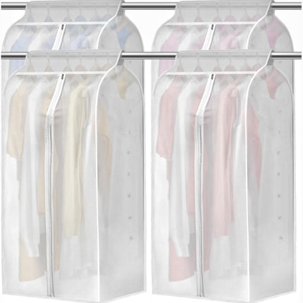 4 Pack Hanging Garment Bags, 43" 35" Long Large Closet Clothes Protector with Zipper, Plastic Jackets Storage Rack Cover for Shirt Suits Coat Dress, Bottom Enclosed (Rack not included).