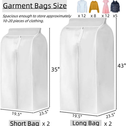 4 Pack Hanging Garment Bags, 43" 35" Long Large Closet Clothes Protector with Zipper, Plastic Jackets Storage Rack Cover for Shirt Suits Coat Dress, Bottom Enclosed (Rack not included).