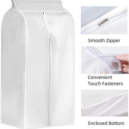 4 Pack Hanging Garment Bags, 43" 35" Long Large Closet Clothes Protector with Zipper, Plastic Jackets Storage Rack Cover for Shirt Suits Coat Dress, Bottom Enclosed (Rack not included).