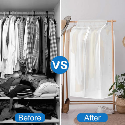 4 Pack Hanging Garment Bags, 43" 35" Long Large Closet Clothes Protector with Zipper, Plastic Jackets Storage Rack Cover for Shirt Suits Coat Dress, Bottom Enclosed (Rack not included).