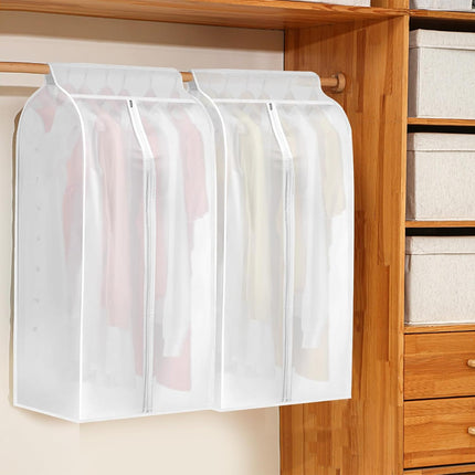 4 Pack Hanging Garment Bags, 43" 35" Long Large Closet Clothes Protector with Zipper, Plastic Jackets Storage Rack Cover for Shirt Suits Coat Dress, Bottom Enclosed (Rack not included).