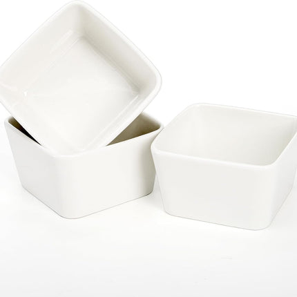 10 OZ Square Bowl Chip & Dip Serving Set, 3 Pieces Ceramic Condiment Server with Metal Stand, Dish Tray for Party Entertaining, Small Snack Platters Side Appetizer Nuts.