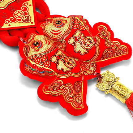12 Pcs Chinese Knots, New Year Decoration Fu Character 3D Twin Fish Charm Tassel, Knotting Pendant Cord for Spring Festival Lunar Snake, Lucky Felt Hanging Ornament Home Office.