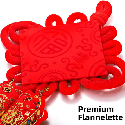 12 Pcs Chinese Knots, New Year Decoration Fu Character 3D Twin Fish Charm Tassel, Knotting Pendant Cord for Spring Festival Lunar Snake, Lucky Felt Hanging Ornament Home Office.