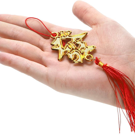 12 Pcs Chinese Knots, New Year Decoration Fu Character 3D Twin Fish Charm Tassel, Knotting Pendant Cord for Spring Festival Lunar Snake, Lucky Felt Hanging Ornament Home Office.