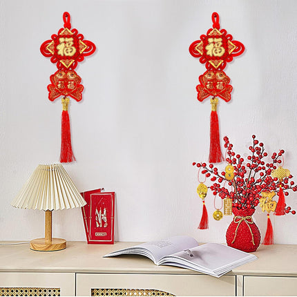 12 Pcs Chinese Knots, New Year Decoration Fu Character 3D Twin Fish Charm Tassel, Knotting Pendant Cord for Spring Festival Lunar Snake, Lucky Felt Hanging Ornament Home Office.