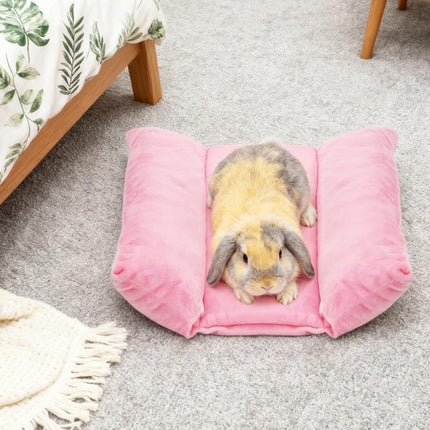 16" x 12" Soft Bunny Bed, Thick Rabbits Concave Beds, Reversible Cuddle Cushion Plush Mat with Cotton Lounger Pillows, Washable Fleece Flop Bedding for Guinea Pig, Ferret, Small Animals.
