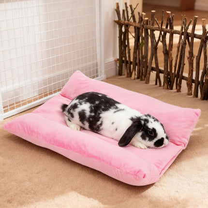16" x 12" Soft Bunny Bed, Thick Rabbits Concave Beds, Reversible Cuddle Cushion Plush Mat with Cotton Lounger Pillows, Washable Fleece Flop Bedding for Guinea Pig, Ferret, Small Animals.