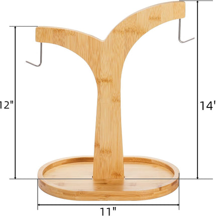 Double Hooks Banana Hanger Stand, 14 Inch Wood Holder, Stable Keeper for Kitchen Countertop.