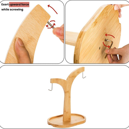 Double Hooks Banana Hanger Stand, 14 Inch Wood Holder, Stable Keeper for Kitchen Countertop.