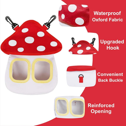 Bunny Hay Feeder Bag, Cute Mushroom Hanging Holder, Durable Dispenser with 600D Oxford Fabric for Guinea Pigs Chinchillas Hamster, Small Animal Cage Accessories.