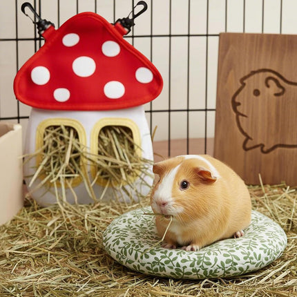 Bunny Hay Feeder Bag, Cute Mushroom Hanging Holder, Durable Dispenser with 600D Oxford Fabric for Guinea Pigs Chinchillas Hamster, Small Animal Cage Accessories.