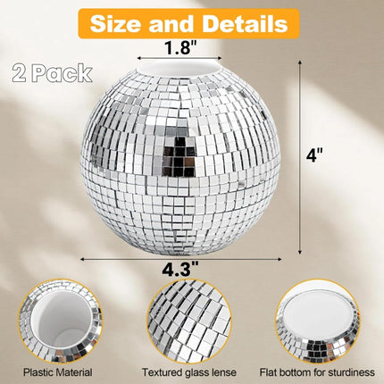 2 Pack Disco Ball Pencil Holder for Desk, 4 Inch Pen Organizer with Silver Sequins, Shiny Plastic Makeup Brush Holder, Sparkling Mirror Glass Flower Pot Cup Home Office Classroom Decor.