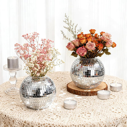 2 Pack Disco Ball Pencil Holder for Desk, 4 Inch Pen Organizer with Silver Sequins, Shiny Plastic Makeup Brush Holder, Sparkling Mirror Glass Flower Pot Cup Home Office Classroom Decor.