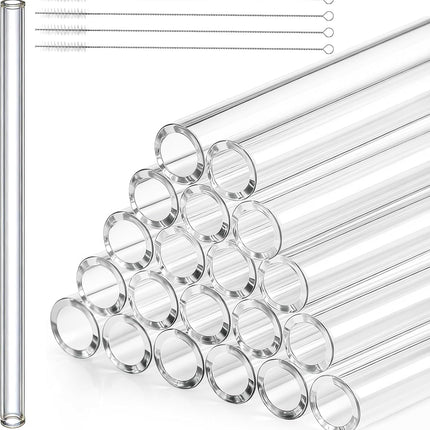20 Pieces 12 In Glass Blowing Tubes, 12mm OD 8mm ID 2mm Thick Wall Borosilicate Pipe, Clear glass Bubble Tubing with 4 Cleaning Brush for Laboratory Experiment Art DIY.