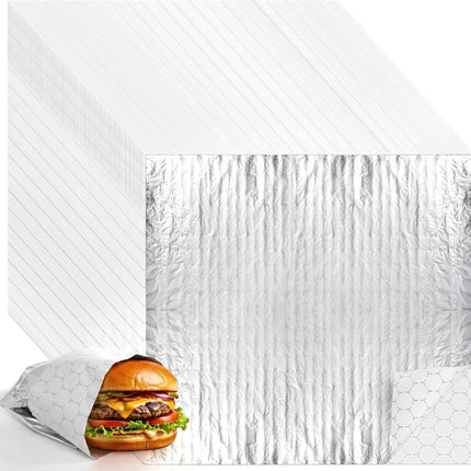 200 Pack Insulated Foil Sandwich Wrap Sheets, 12"x12" Pre-Cut Burger Wrapping Paper, Heat and Cold Insulation Aluminum Wrappers for Hot Dogs, Burritos, BBQ, Lock in Freshness.