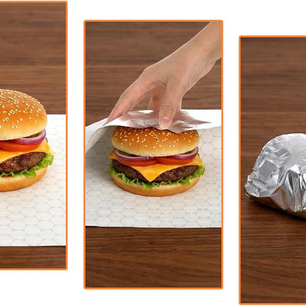 200 Pack Insulated Foil Sandwich Wrap Sheets, 12"x12" Pre-Cut Burger Wrapping Paper, Heat and Cold Insulation Aluminum Wrappers for Hot Dogs, Burritos, BBQ, Lock in Freshness.