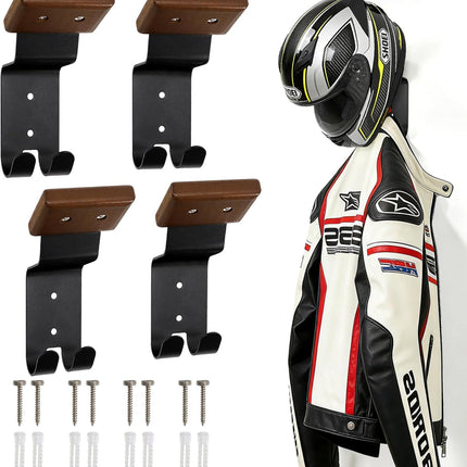 4 Pack Motorcycle Helmet Wall Mount, Helmets Holder with Double Key Hook, Hanger Gear Rack for Bike Baseball Tactical Football Skiing Accessories.