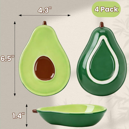 4 Pack Avocado Spoon Rest for Stove Top, 6.5 Inch Cute Ceramic Holder, Heat-Resistant Kitchen Counter Ladle Spoonrest, Large Cooking Utensil Dish Spatula, Tongs, Housewarming Gifts.
