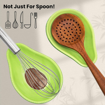 4 Pack Avocado Spoon Rest for Stove Top, 6.5 Inch Cute Ceramic Holder, Heat-Resistant Kitchen Counter Ladle Spoonrest, Large Cooking Utensil Dish Spatula, Tongs, Housewarming Gifts.