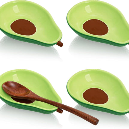 4 Pack Avocado Spoon Rest for Stove Top, 6.5 Inch Cute Ceramic Holder, Heat-Resistant Kitchen Counter Ladle Spoonrest, Large Cooking Utensil Dish Spatula, Tongs, Housewarming Gifts.