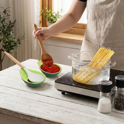 4 Pack Avocado Spoon Rest for Stove Top, 6.5 Inch Cute Ceramic Holder, Heat-Resistant Kitchen Counter Ladle Spoonrest, Large Cooking Utensil Dish Spatula, Tongs, Housewarming Gifts.