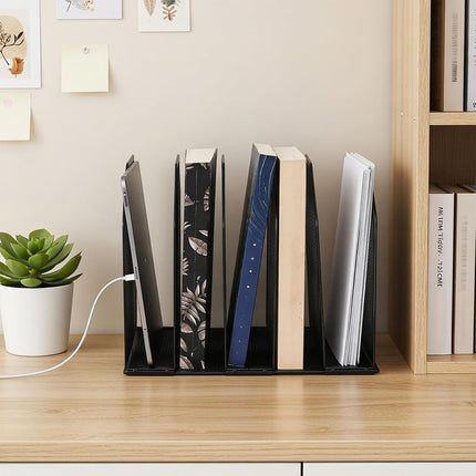 Adjustable Desk File Organizer, 5 Sections Upright Desktop Standing Wire Mesh Paper Divider, Sturdy Metal Folder Sorter for Office Supplies.