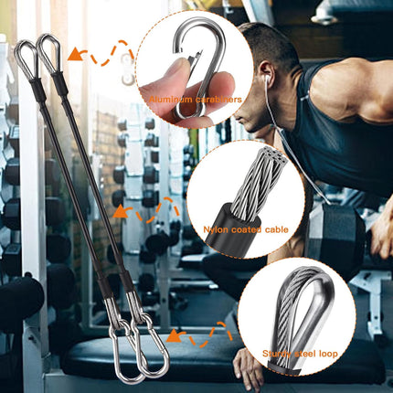 2PCS Gym Cable Extension,Replacement Machine Accessories,Cable Pulley Attachments for -Thick 5mm(0.2inch) Heavy Duty Steel Wire Rope Home Cable, Leg Extensions  10 inch (2PCS).