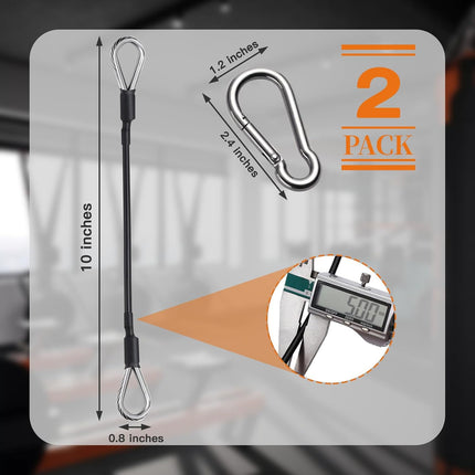 2PCS Gym Cable Extension,Replacement Machine Accessories,Cable Pulley Attachments for -Thick 5mm(0.2inch) Heavy Duty Steel Wire Rope Home Cable, Leg Extensions  10 inch (2PCS).