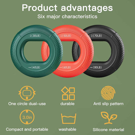 Grip Strength Trainer (30-80lbs) - 6 Resistance Levels, 3PCS Silicone Hand Strengthener Rings for Rock Climbing, Athletes, Finger Workout & Stress Relief Double Force Design 3 colors.