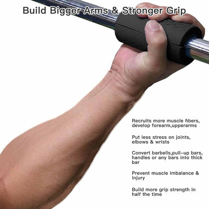 Thick Dumbbell & Barbell Grips for Weightlifting - High-Density Silicone Rubber, Non-Slip Gym Muscle Growth, Hand Stress Relief, Arm Blaster Adapter (1 Pair) Black.