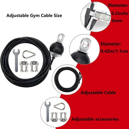 Adjustable Fitness Pulley Cable,Replacement Cable Machine Accessories,Cable Attachments for Gym -Thick 5mm(0.2inch) Heavy Duty Steel Wire Rope Home  138".