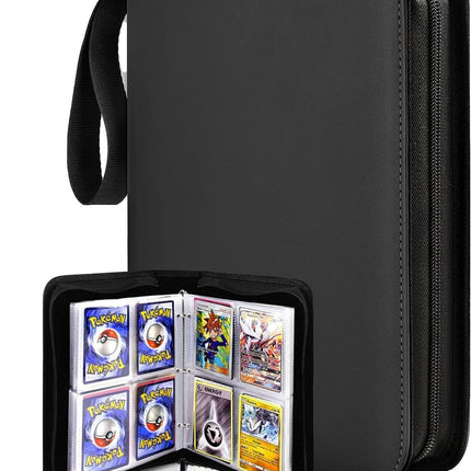 Trading Card Binder 4 Pocket,400 Pockets for Pokemon Cards with Zipper,50 Sleeves Holder Compatible Standard Card,Sport Card,Game Card-Gift Boy and Girl(4-Pockets, Black) Black 4-Pockets.