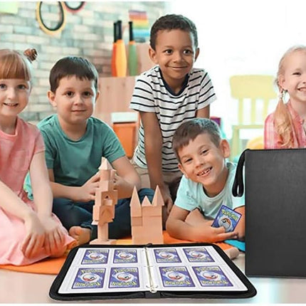 Trading Card Binder 4 Pocket,400 Pockets for Pokemon Cards with Zipper,50 Sleeves Holder Compatible Standard Card,Sport Card,Game Card-Gift Boy and Girl(4-Pockets, Black) Black 4-Pockets.