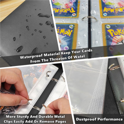 Trading Card Binder 4 Pocket,400 Pockets for Pokemon Cards with Zipper,50 Sleeves Holder Compatible Standard Card,Sport Card,Game Card-Gift Boy and Girl(4-Pockets, Black) Black 4-Pockets.