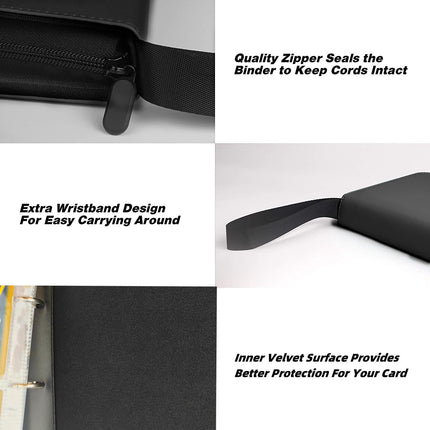 Trading Card Binder 4 Pocket,400 Pockets for Pokemon Cards with Zipper,50 Sleeves Holder Compatible Standard Card,Sport Card,Game Card-Gift Boy and Girl(4-Pockets, Black) Black 4-Pockets.