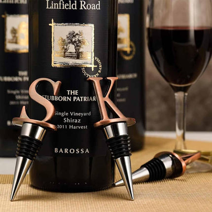 Wine Stoppers,Reusable Bottle Stoppers,Stainless Steel Letter Stopper, Food Grade Silicone Material Decorative Stoppers Funny Gift -Bronze Color (2025 Letters A) 2025 A.