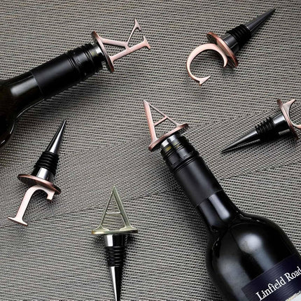 Wine Stoppers,Reusable Bottle Stoppers,Stainless Steel Letter Stopper, Food Grade Silicone Material Decorative Stoppers Funny Gift -Bronze Color (2025 Letters A) 2025 A.