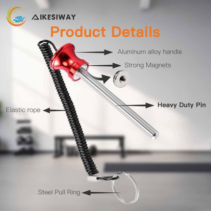 Universal Magnetic Weight Stack Pin with Pull Rope - Heavy Duty Gym for Machines | Commercial & Home Accessories Replacement Pins Strength Training Equipment Red.