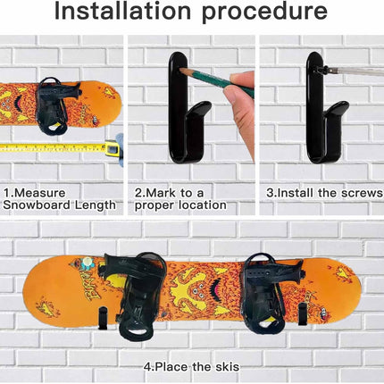 Snowboard Wall Mount & Skateboard Display Rack - Horizontal Hanger Clips for Snowboards, Longboards, Skateboards Space Saving Storage Solution Garage, Bedroom, Living Room (Black, 2 PCS) Black PCS.