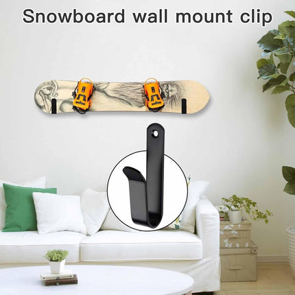 Snowboard Wall Mount & Skateboard Display Rack - Horizontal Hanger Clips for Snowboards, Longboards, Skateboards Space Saving Storage Solution Garage, Bedroom, Living Room (Black, 2 PCS) Black PCS.