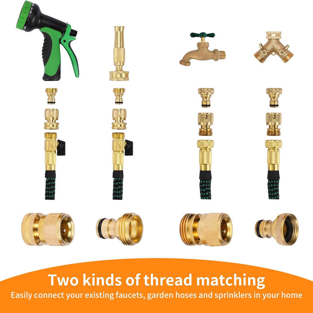 Garden Hose Quick Connect Solid Brass Connector Water Connectors Easy Fittings Standard 3/4 inch GHT, 4 Complete Sets female & Male, Free Washers Gaskets.
