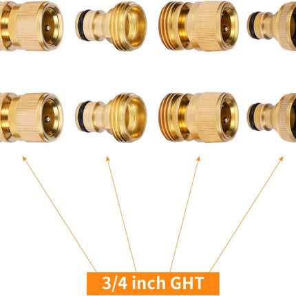 Garden Hose Quick Connect Solid Brass Connector Water Connectors Easy Fittings Standard 3/4 inch GHT, 4 Complete Sets female & Male, Free Washers Gaskets.