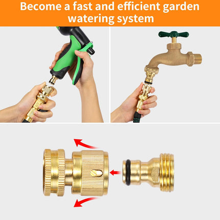 Garden Hose Quick Connect Solid Brass Connector Water Connectors Easy Fittings Standard 3/4 inch GHT, 4 Complete Sets female & Male, Free Washers Gaskets.