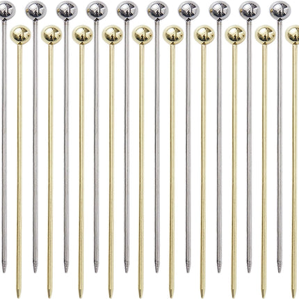 20 PCS Stainless Steel Cocktail Toothpicks, Picks for Drinks, Reusable Skewers Metal Tooth Appetizers (4.3 Inch).